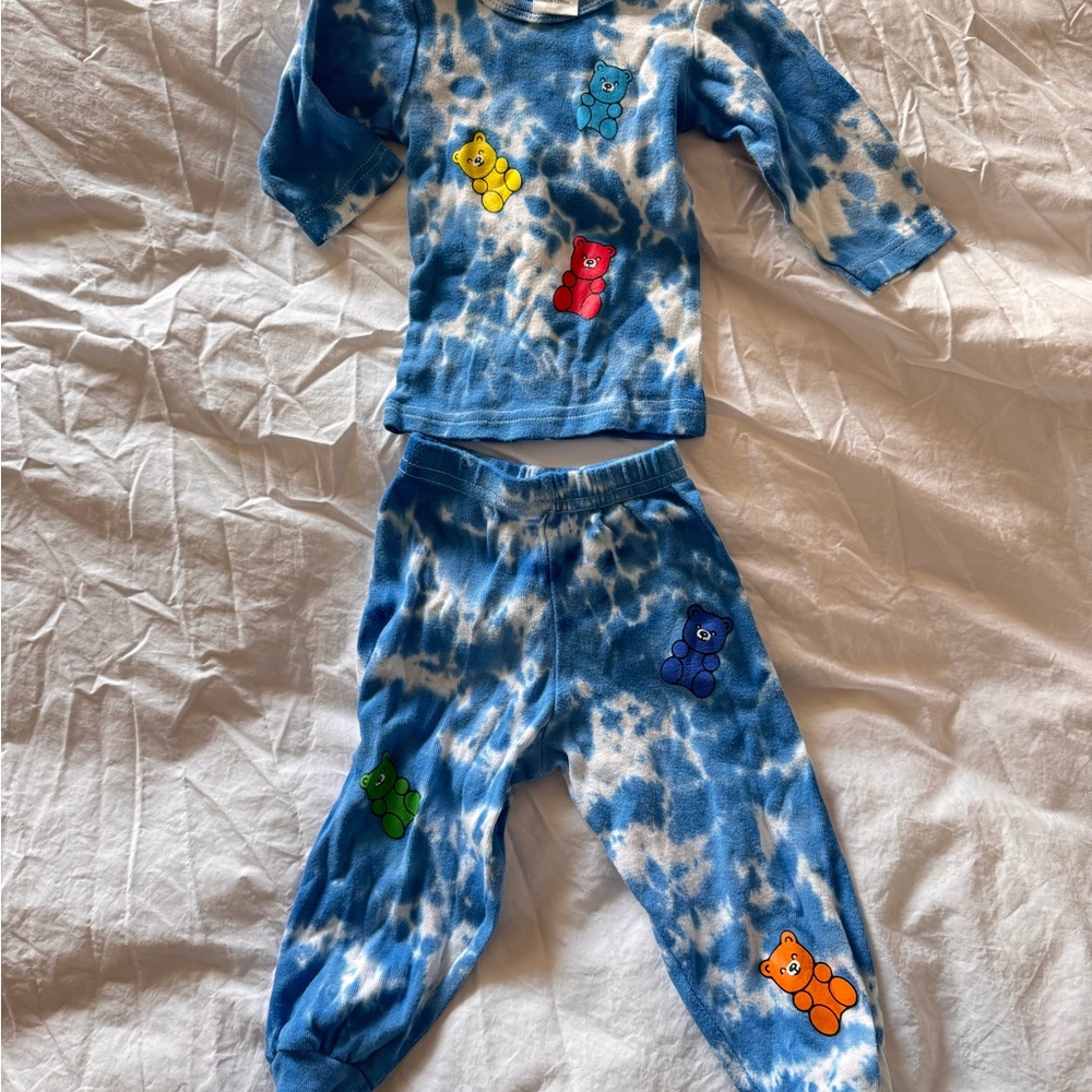 Bambini 6-9 mon Tie-Dye Pajama Set with Bear Patches 100% cotton